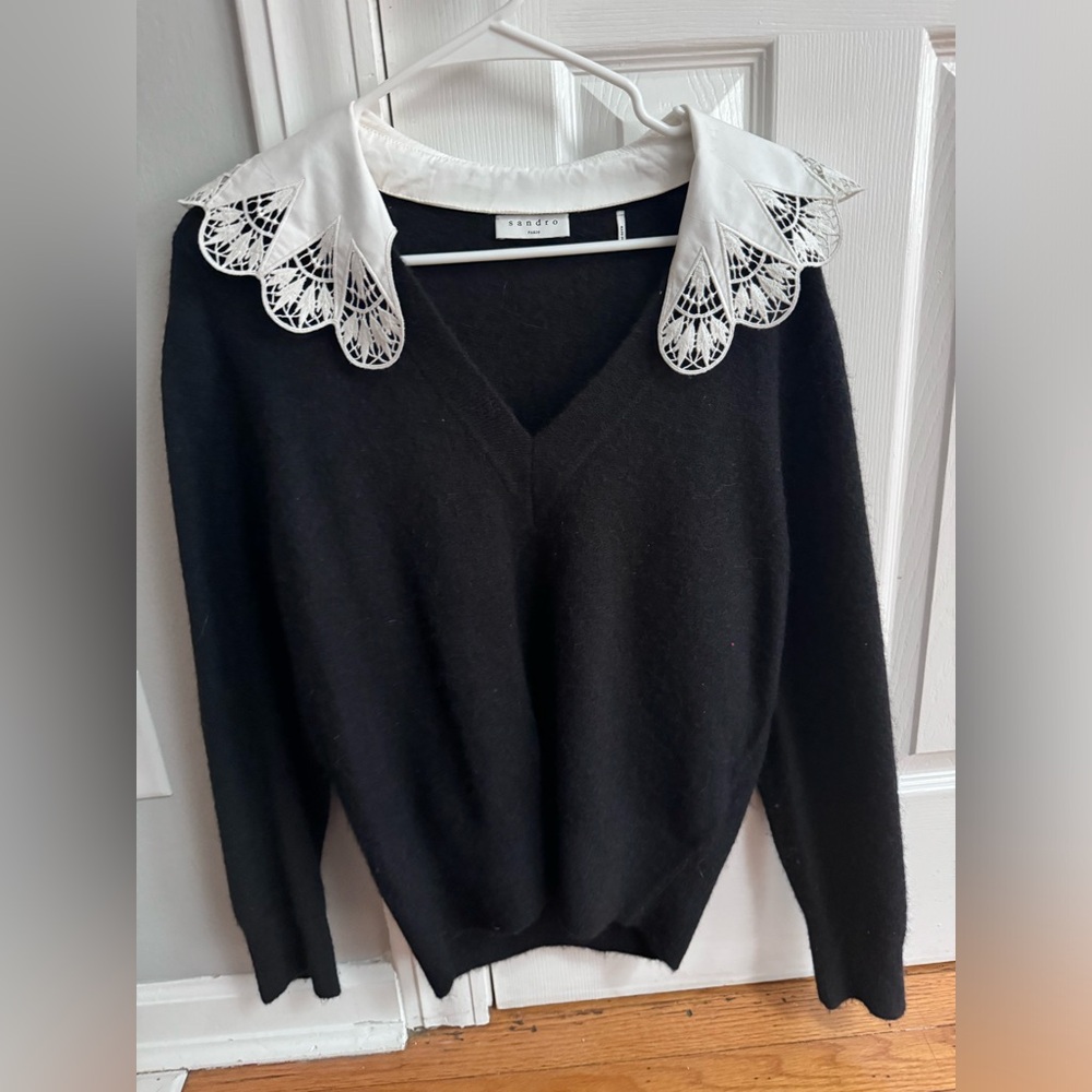 Sandro Lena Poplin Collar Sweater - Picture 5 of 6